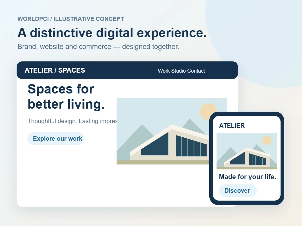 Original premium website concept with a responsive mobile presentation and coordinated identity