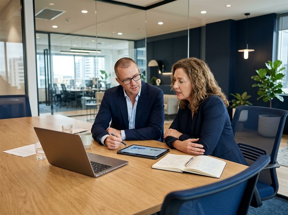 Business professionals planning a connected solution
